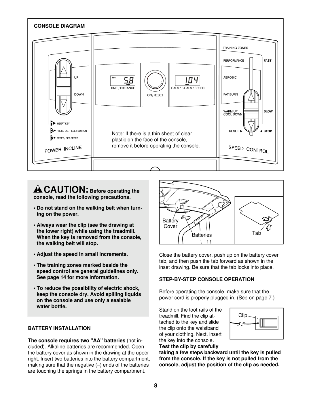 Weslo WCTL38410 user manual Console Diagram, Battery Installation, STEP-BY-STEP Console Operation 