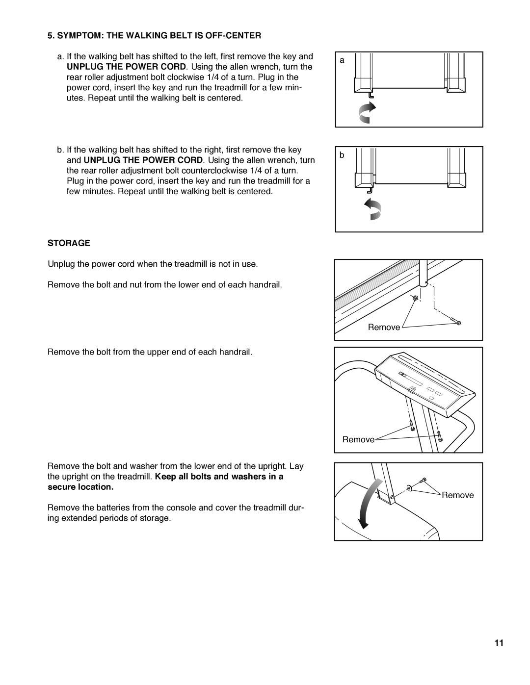 Weslo WCTL39100 user manual Symptom the Walking Belt is OFF-CENTER, Storage 