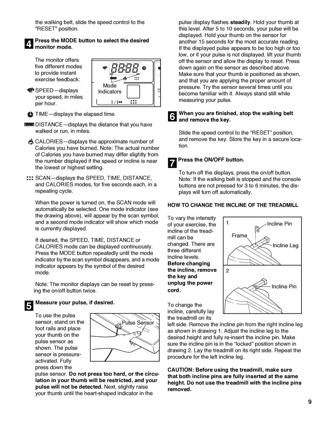 Weslo WCTL39100 user manual Press the Mode button to select the desired Monitor mode, Measure your pulse, if desired, Cord 