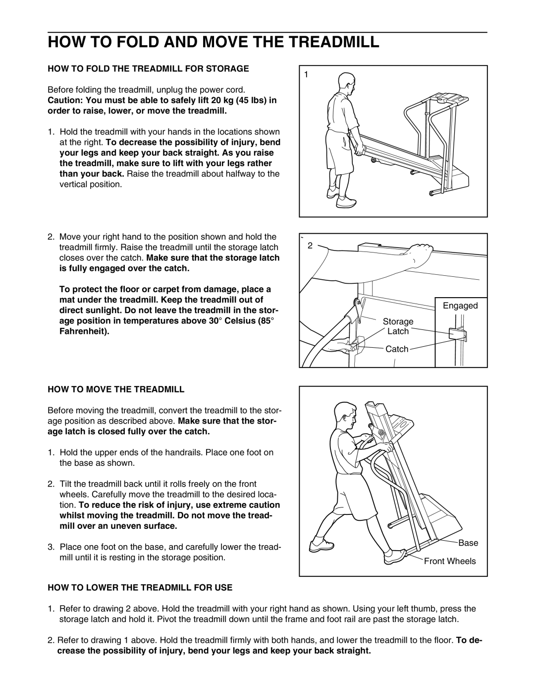 Weslo WCTL39110 HOW to Fold and Move the Treadmill, HOW to Fold the Treadmill for Storage, HOW to Move the Treadmill 