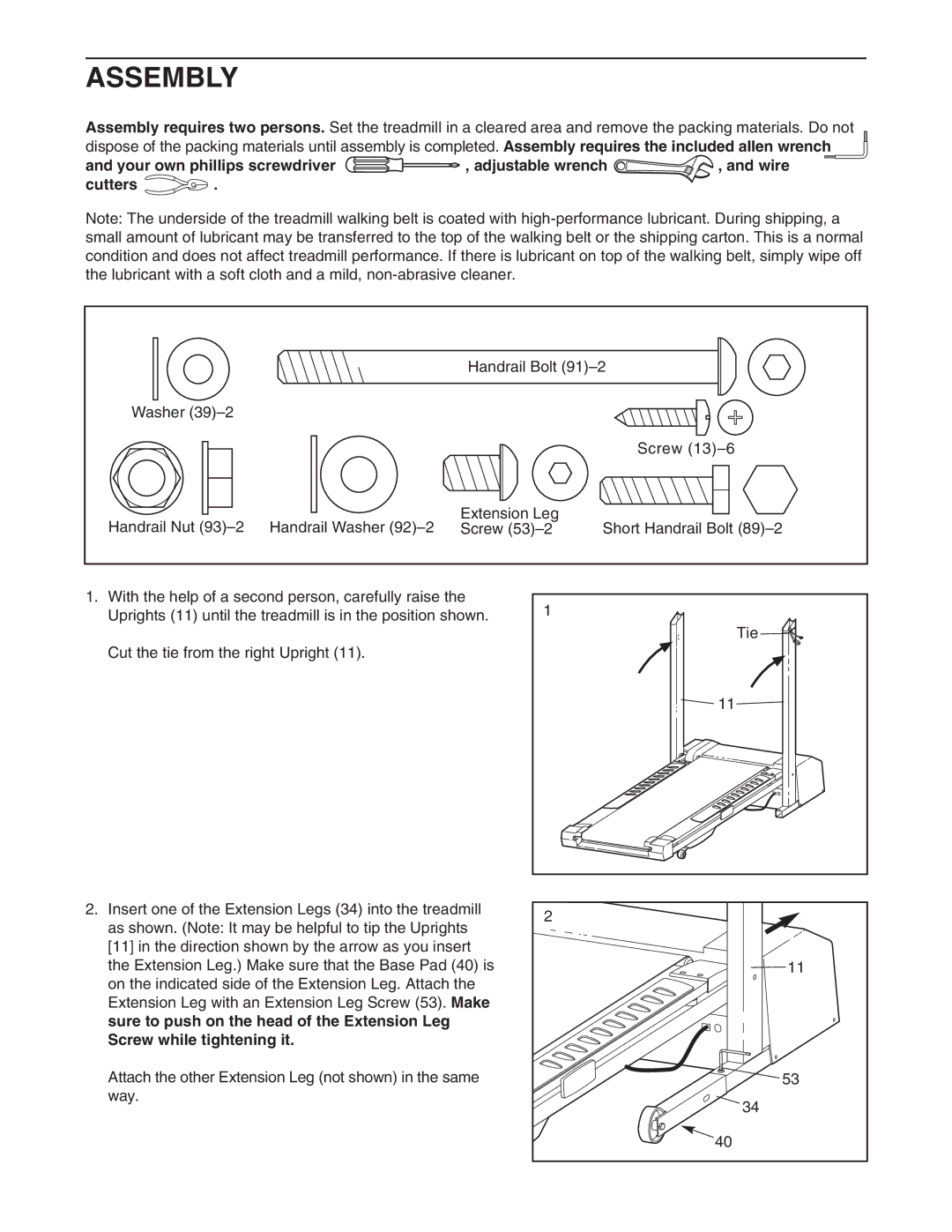 Weslo WCTL39110 user manual Assembly 