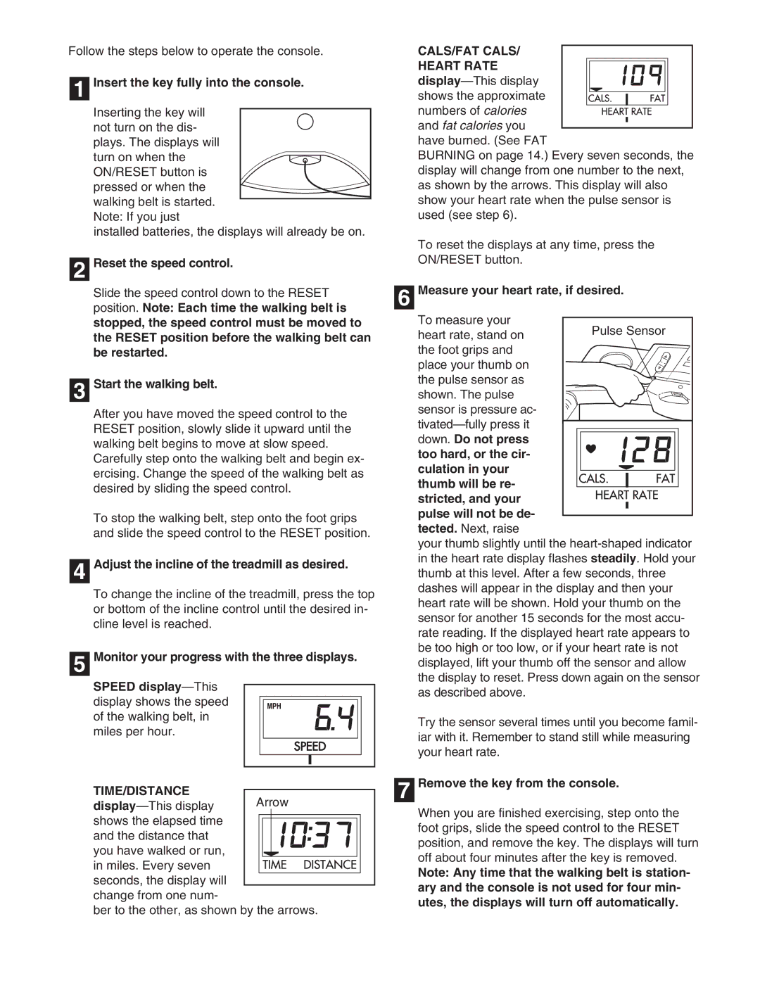 Weslo WCTL39110 user manual Time/Distance, CALS/FAT Cals 