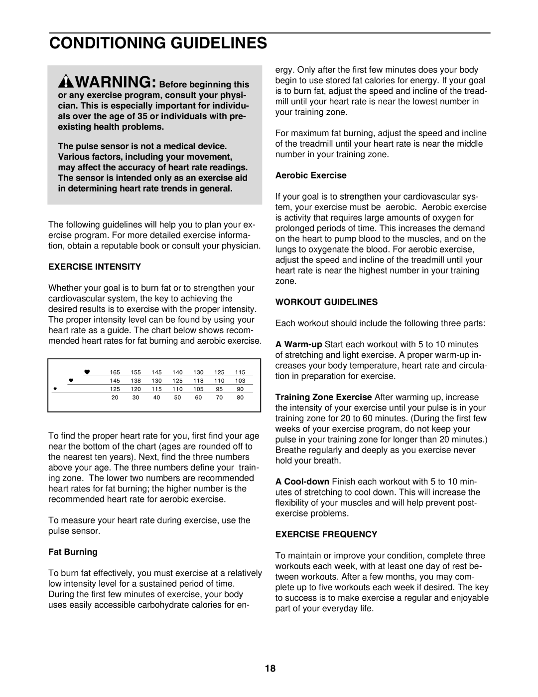 Weslo WCTL95335.0 user manual Conditioning Guidelines, Exercise Intensity, Workout Guidelines, Exercise Frequency 