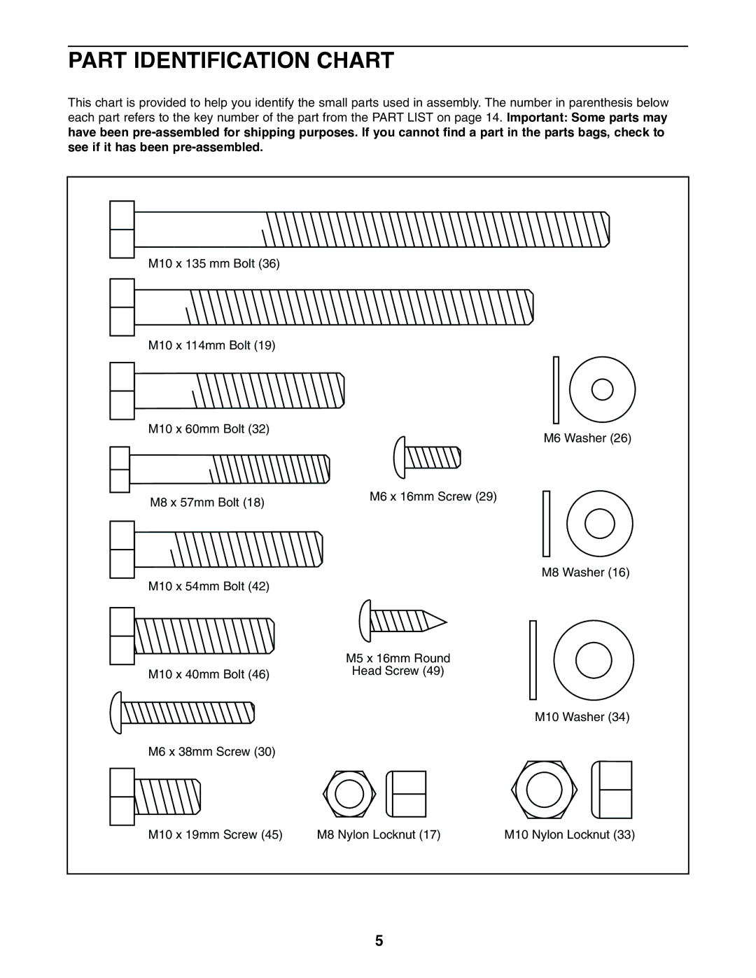 Weslo WEBE13810 user manual Part Identification Chart 