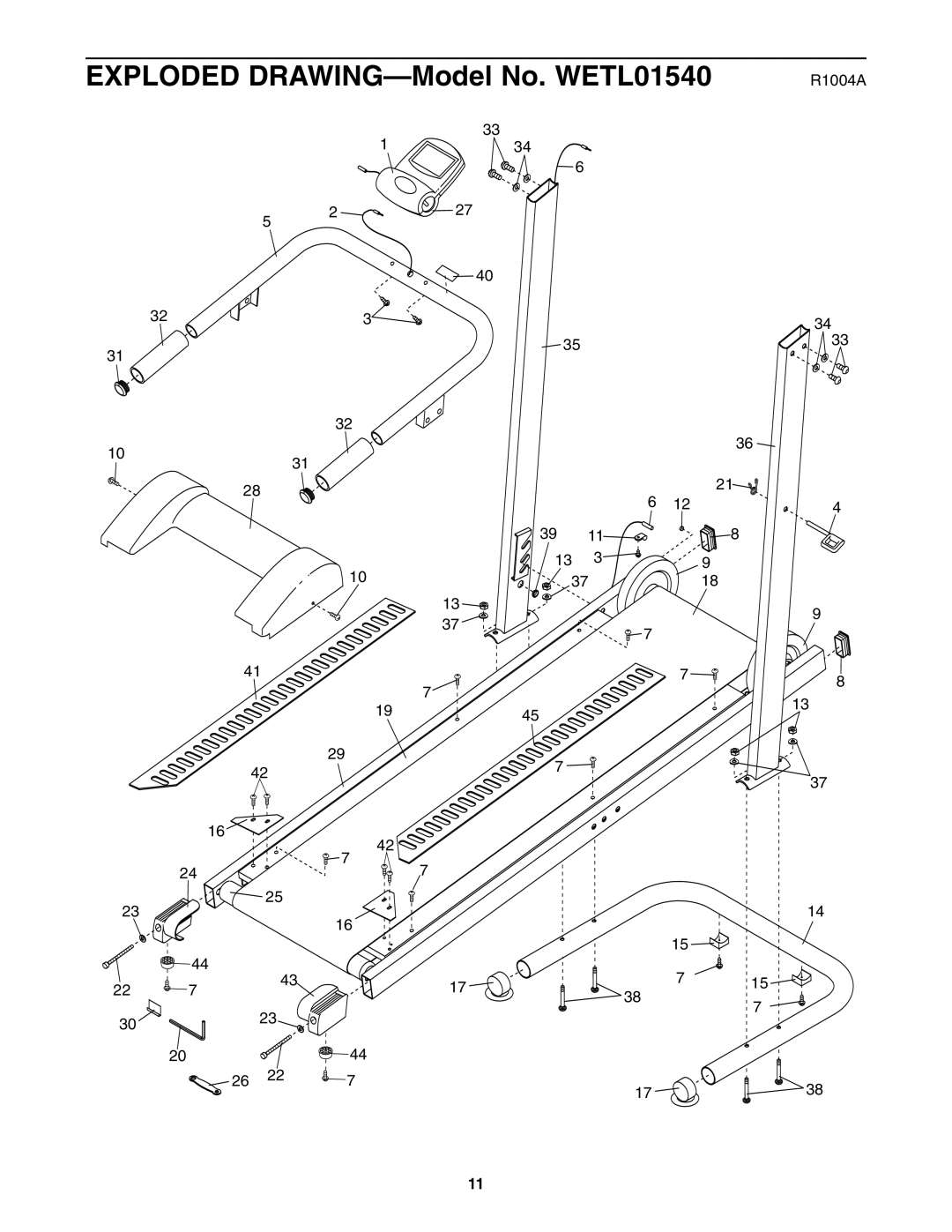 Weslo user manual Exploded DRAWING-Model No. WETL01540, R1004A 