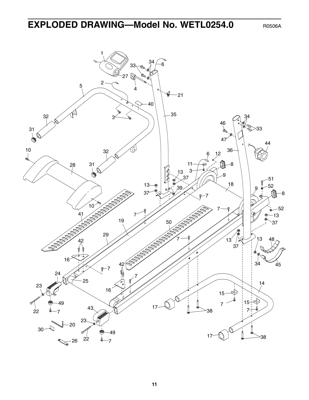 Weslo user manual Exploded DRAWING-Model No. WETL0254.0, R0506A 