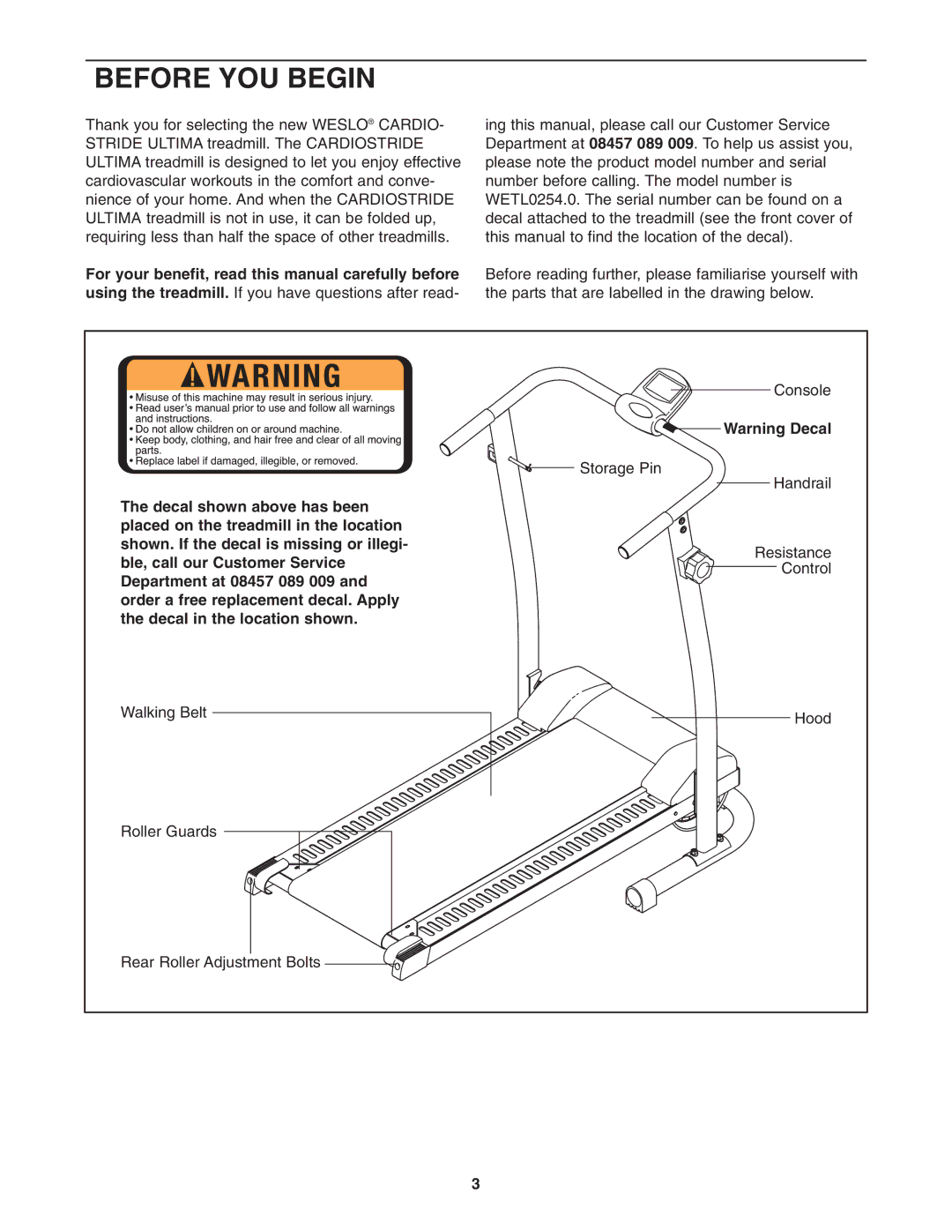 Weslo WETL0254 user manual Before YOU Begin 