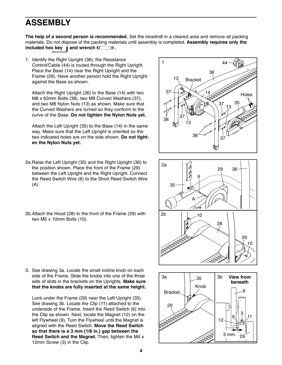 Weslo WETL0254 user manual Assembly, Included hex key and wrench 