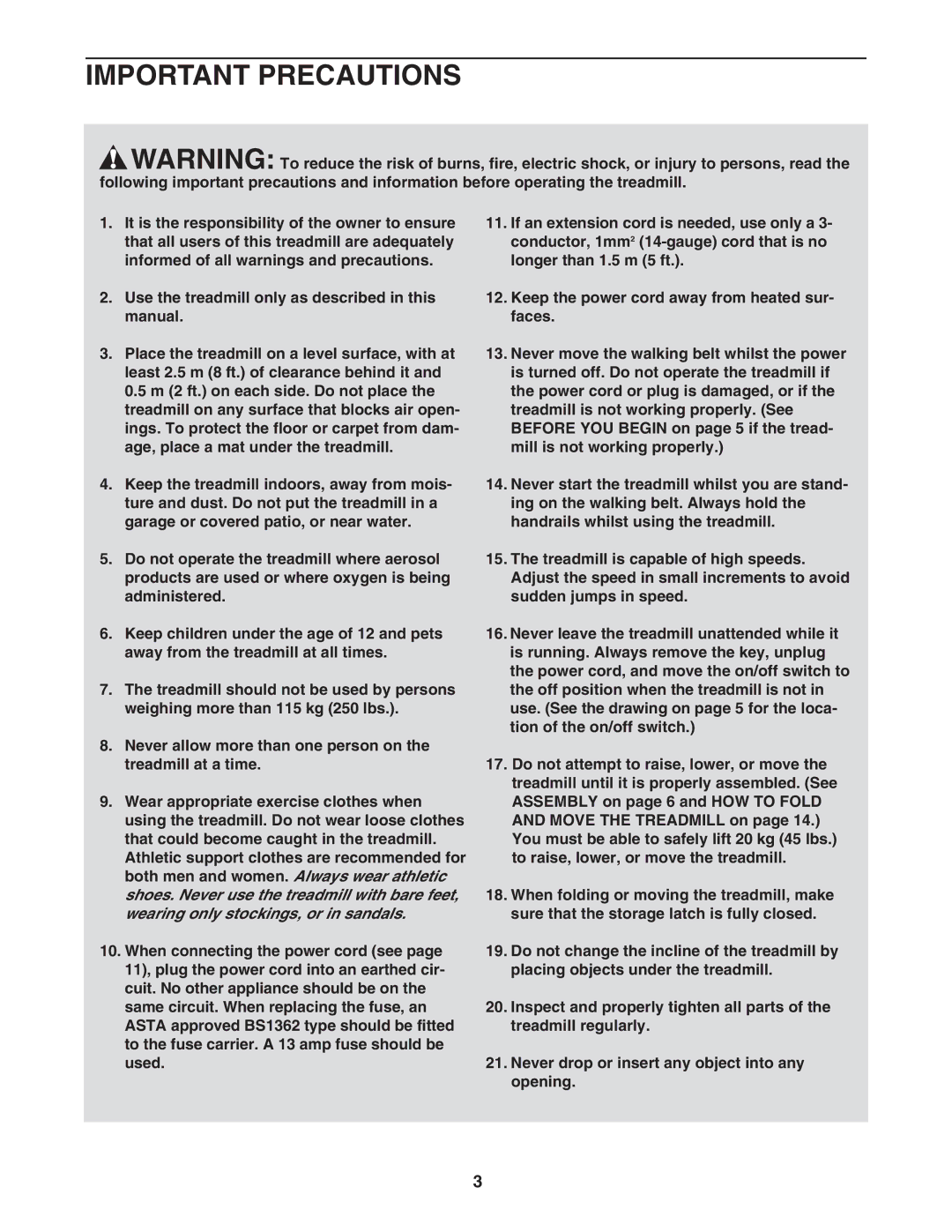 Weslo WETL0514.0 user manual Important Precautions 