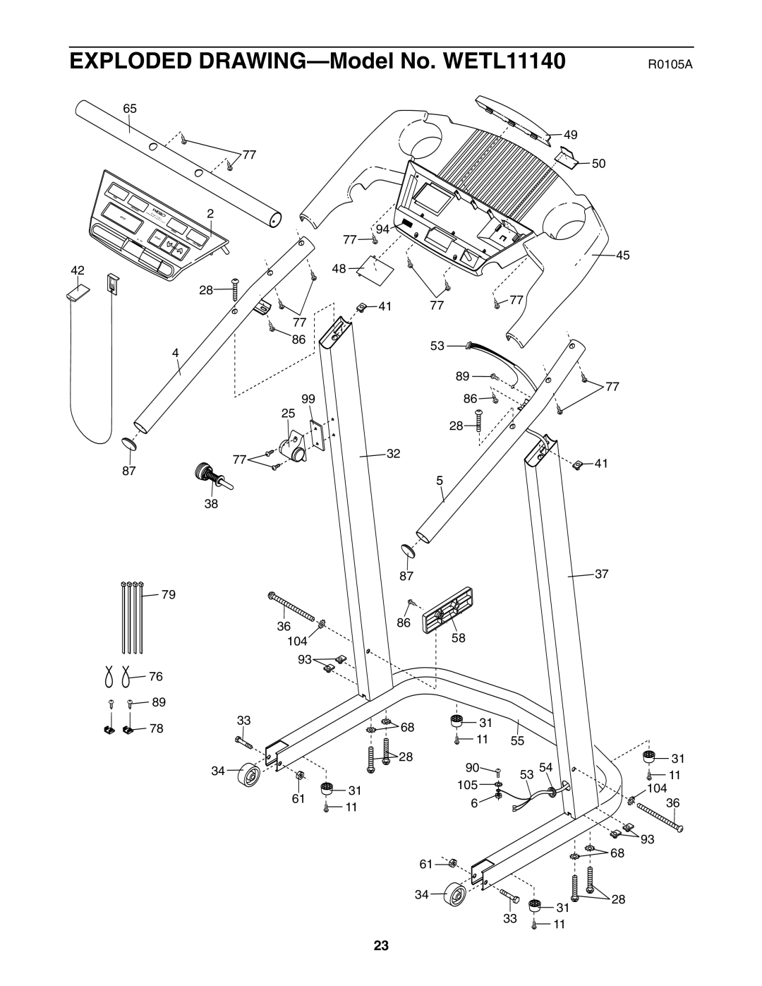 Weslo user manual Exploded DRAWING-Model No. WETL11140 