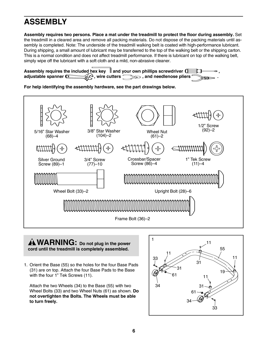 Weslo WETL11140 user manual Assembly 