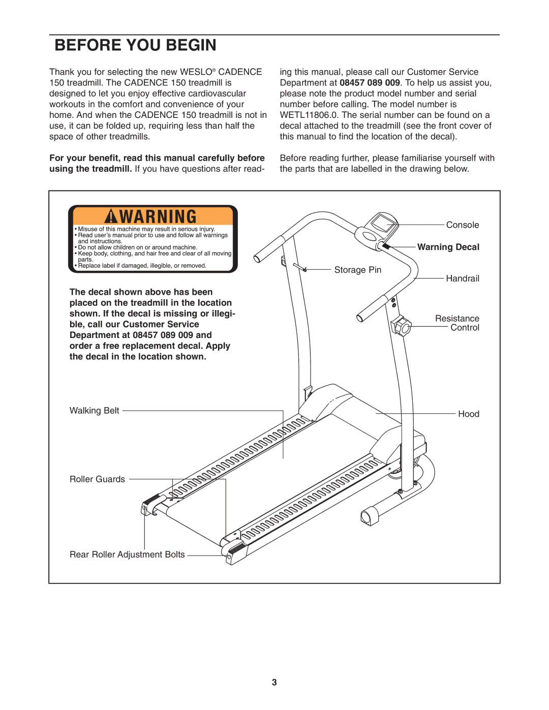 Weslo WETL11806.0 user manual Before YOU Begin 