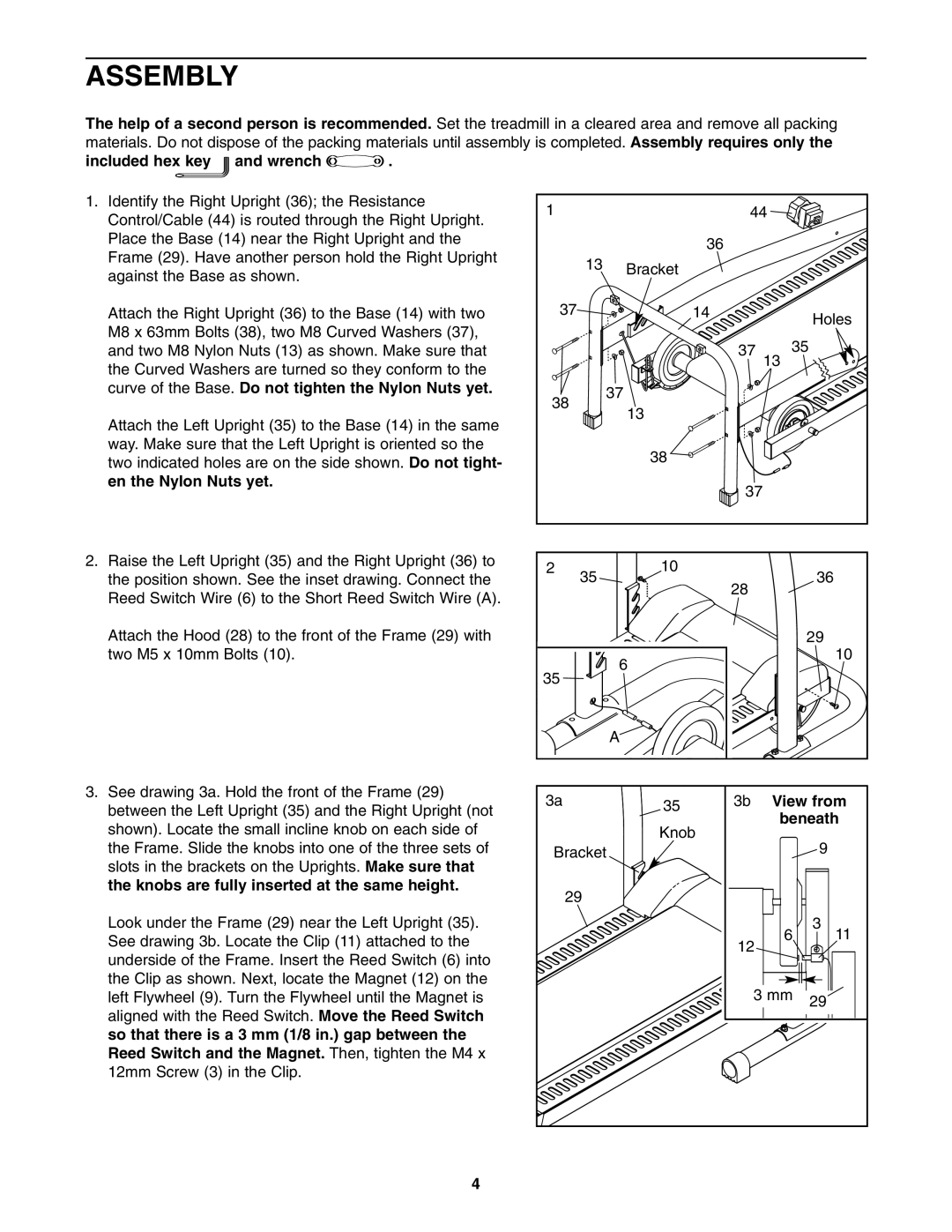 Weslo WETL11806.0 user manual Assembly, Included hex key and wrench 