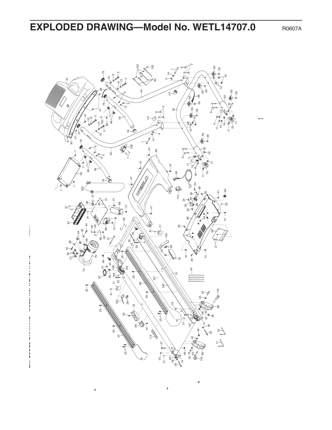 Weslo user manual Exploded DRAWING-Model No. WETL14707.0 