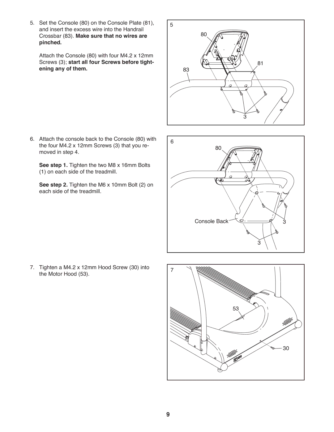 Weslo WETL20708.0 user manual Crossbar 83. Make sure that no wires are Pinched 