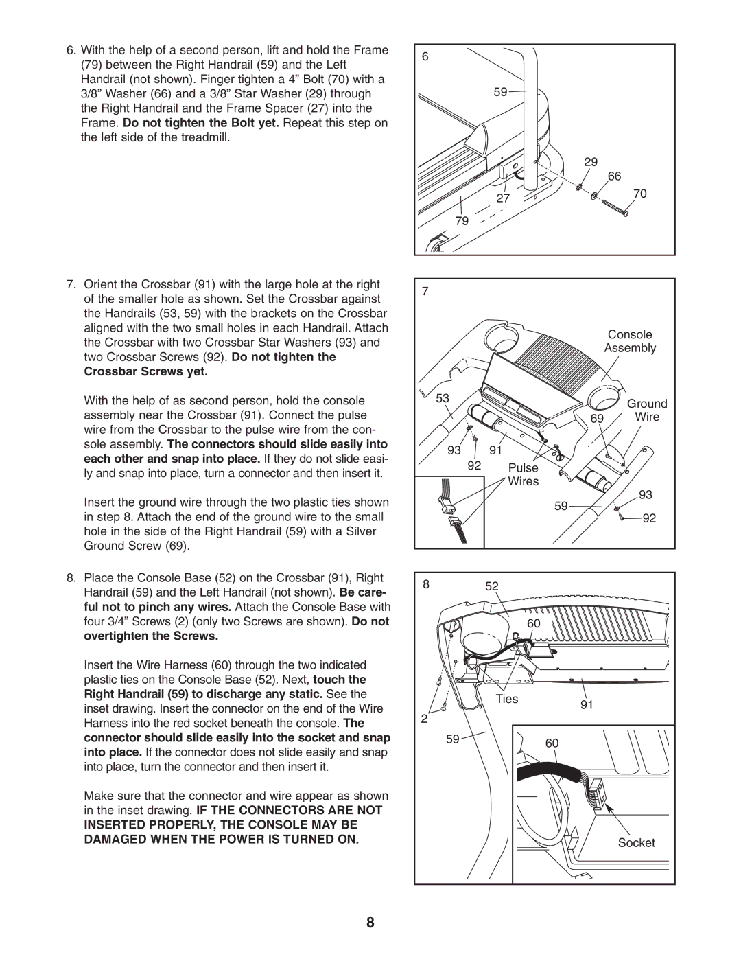 Weslo WETL25905.1 user manual Crossbar Screws yet 