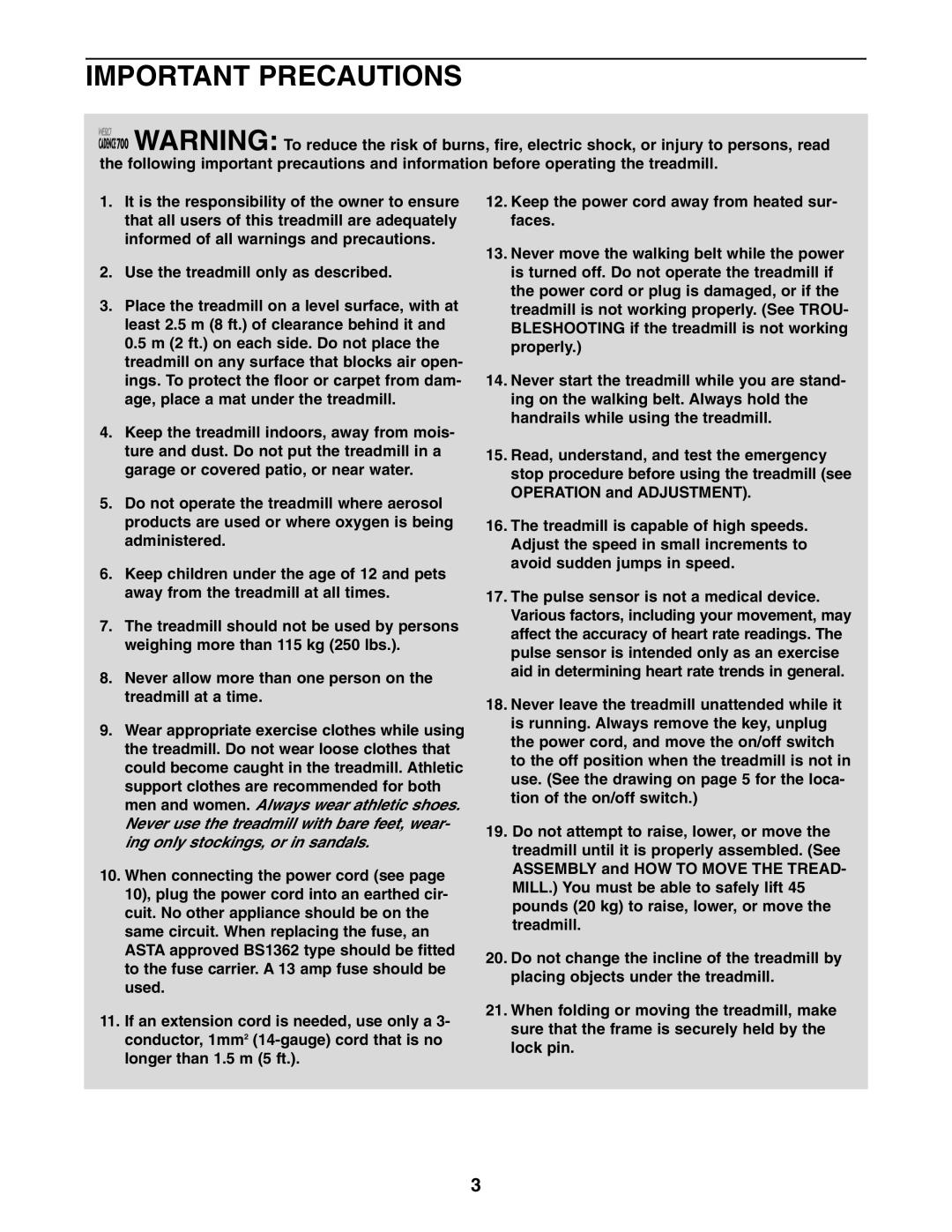 Weslo WETL26805.1 user manual Important Precautions 