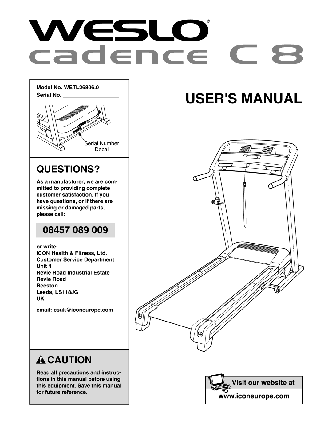 Weslo user manual Questions?, Model No. WETL26806.0 Serial No 