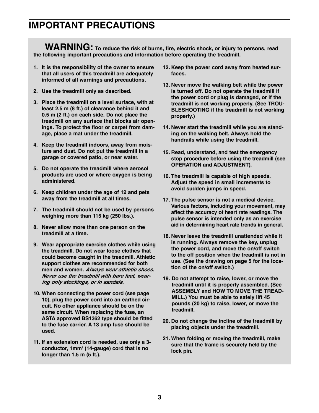 Weslo WETL26905.1 user manual Important Precautions 