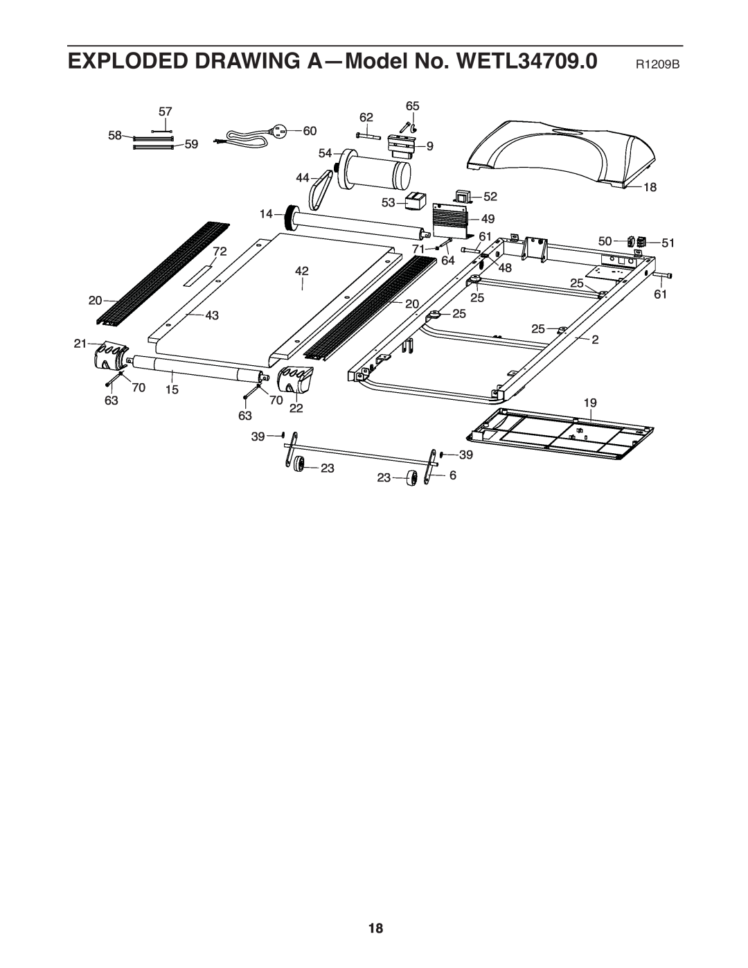 Weslo user manual EXPLODED DRAWING A-Model No. WETL34709.0 R1209B 