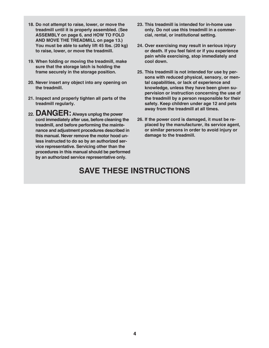 Weslo WETL34709.0 user manual Save These Instructions 