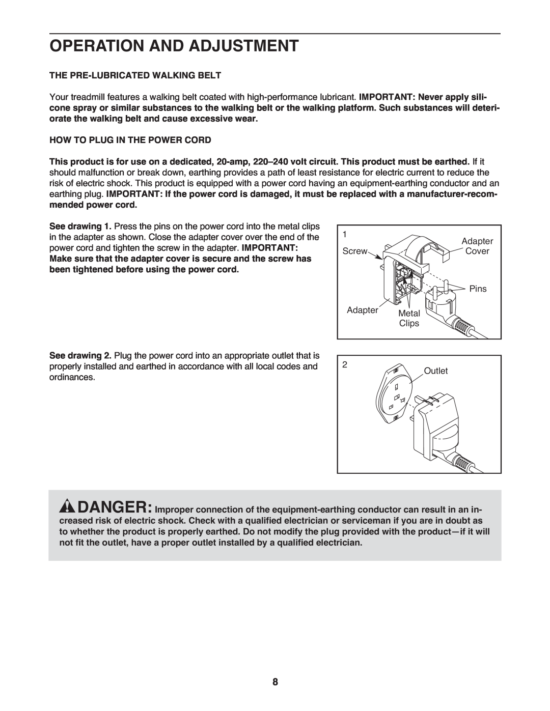 Weslo WETL34709.0 user manual Operation And Adjustment 