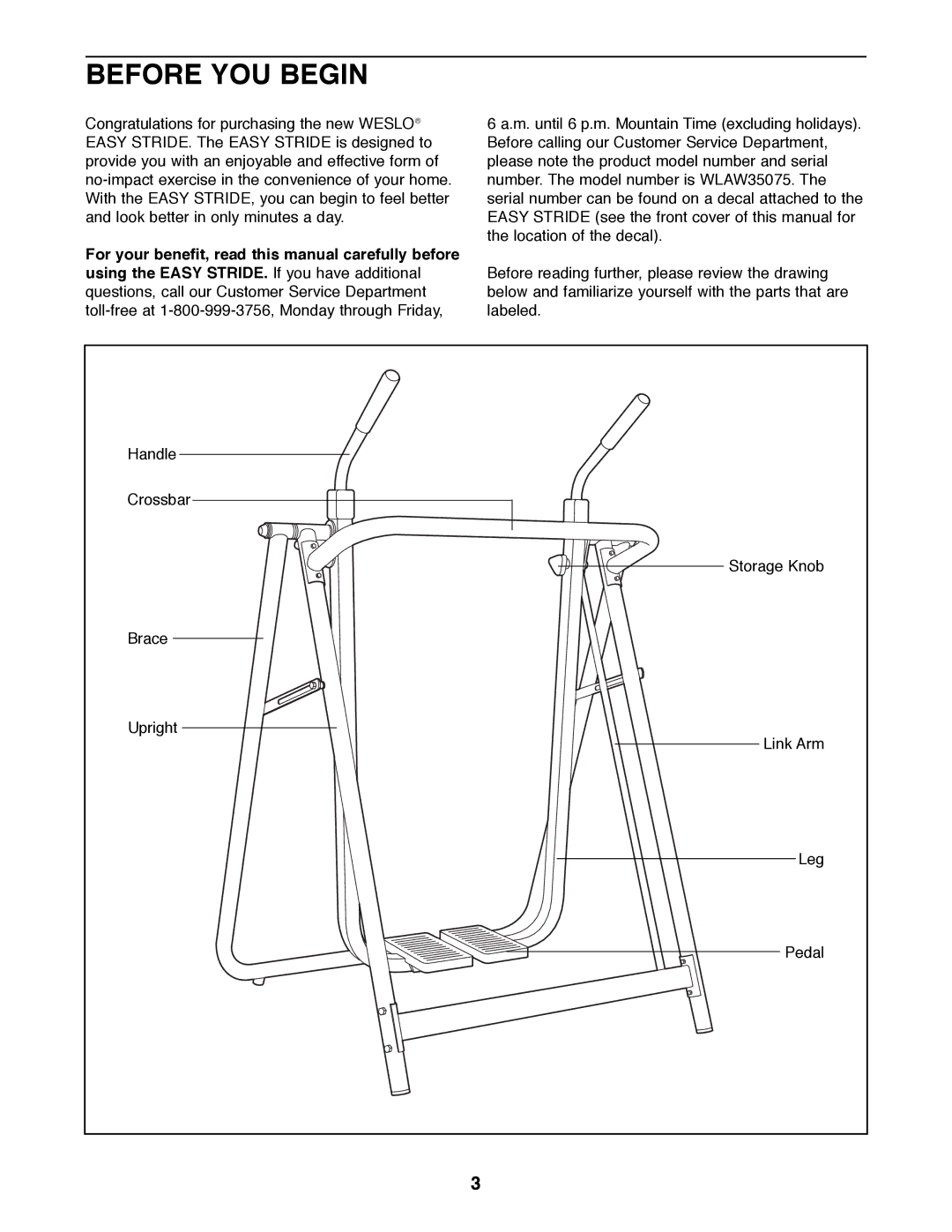 Weslo WLAW35075 user manual Before YOU Begin 