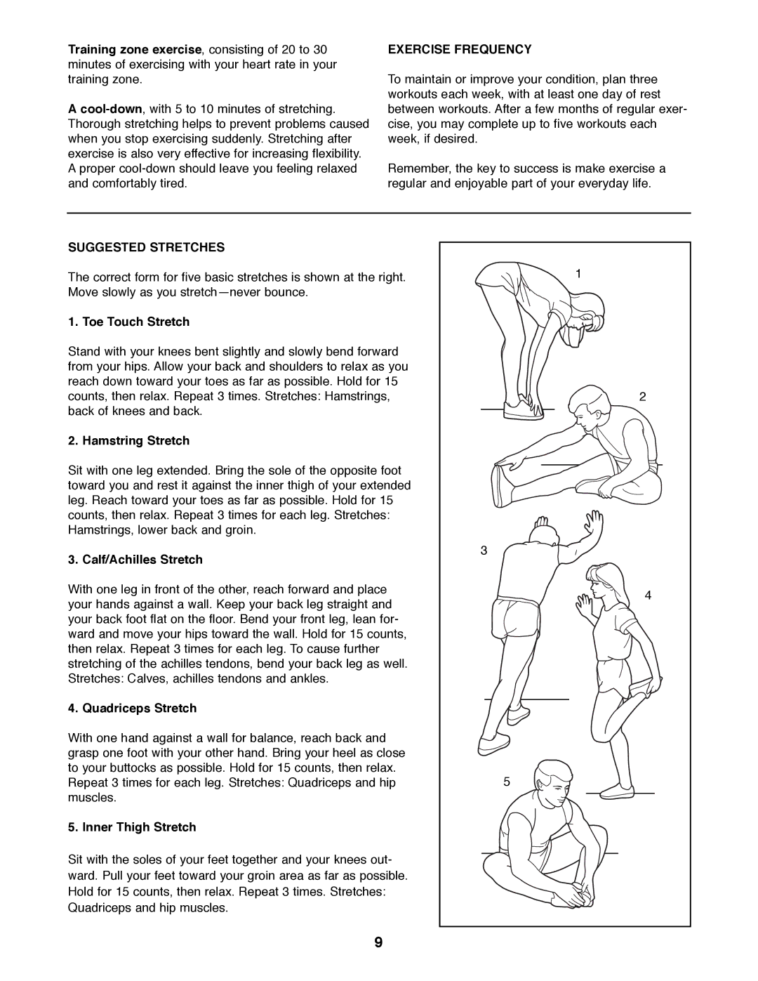 Weslo WLAW35075 user manual Exercise Frequency, Suggested Stretches 