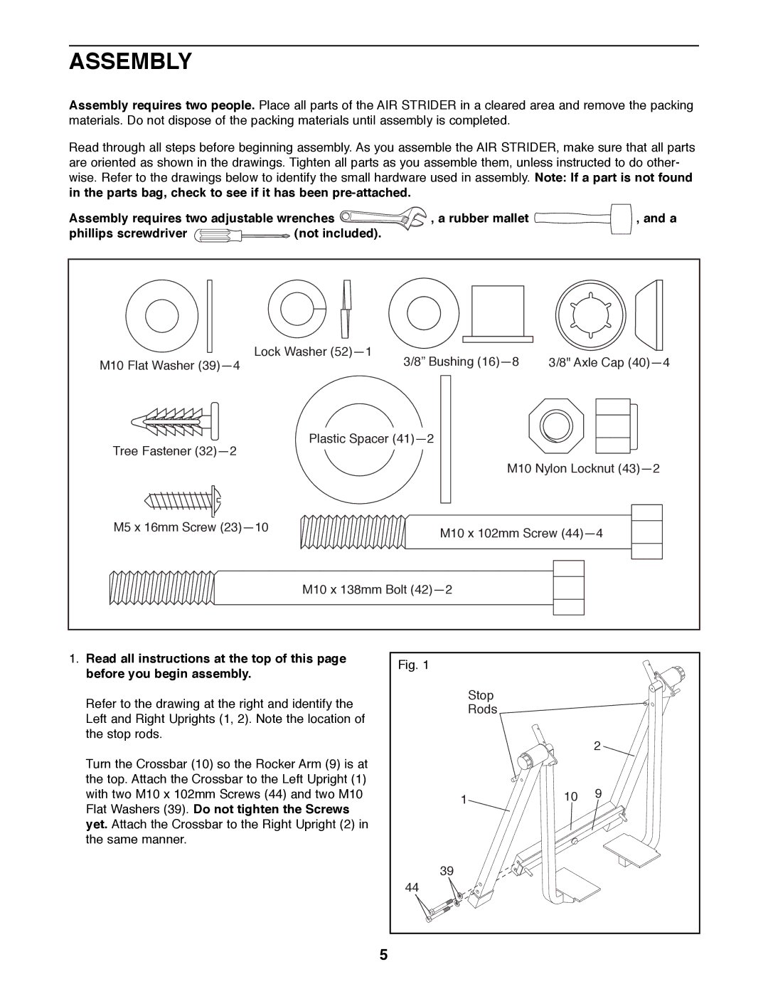 Weslo WLAW55072 user manual Assembly 