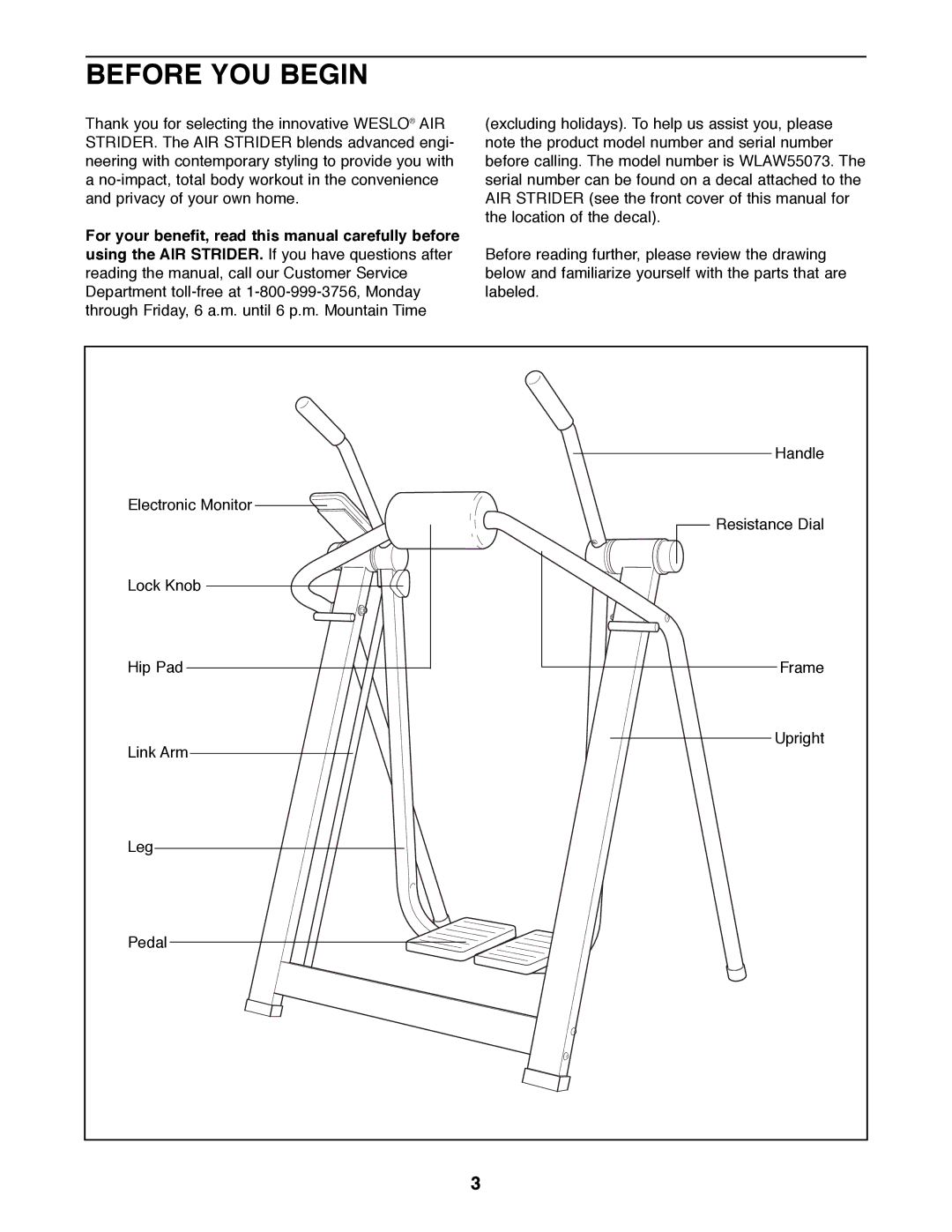 Weslo WLAW55073 user manual Before YOU Begin 