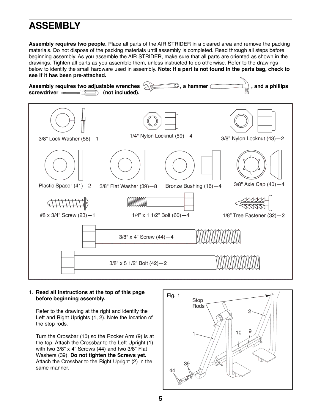 Weslo WLAW55078 user manual Assembly 