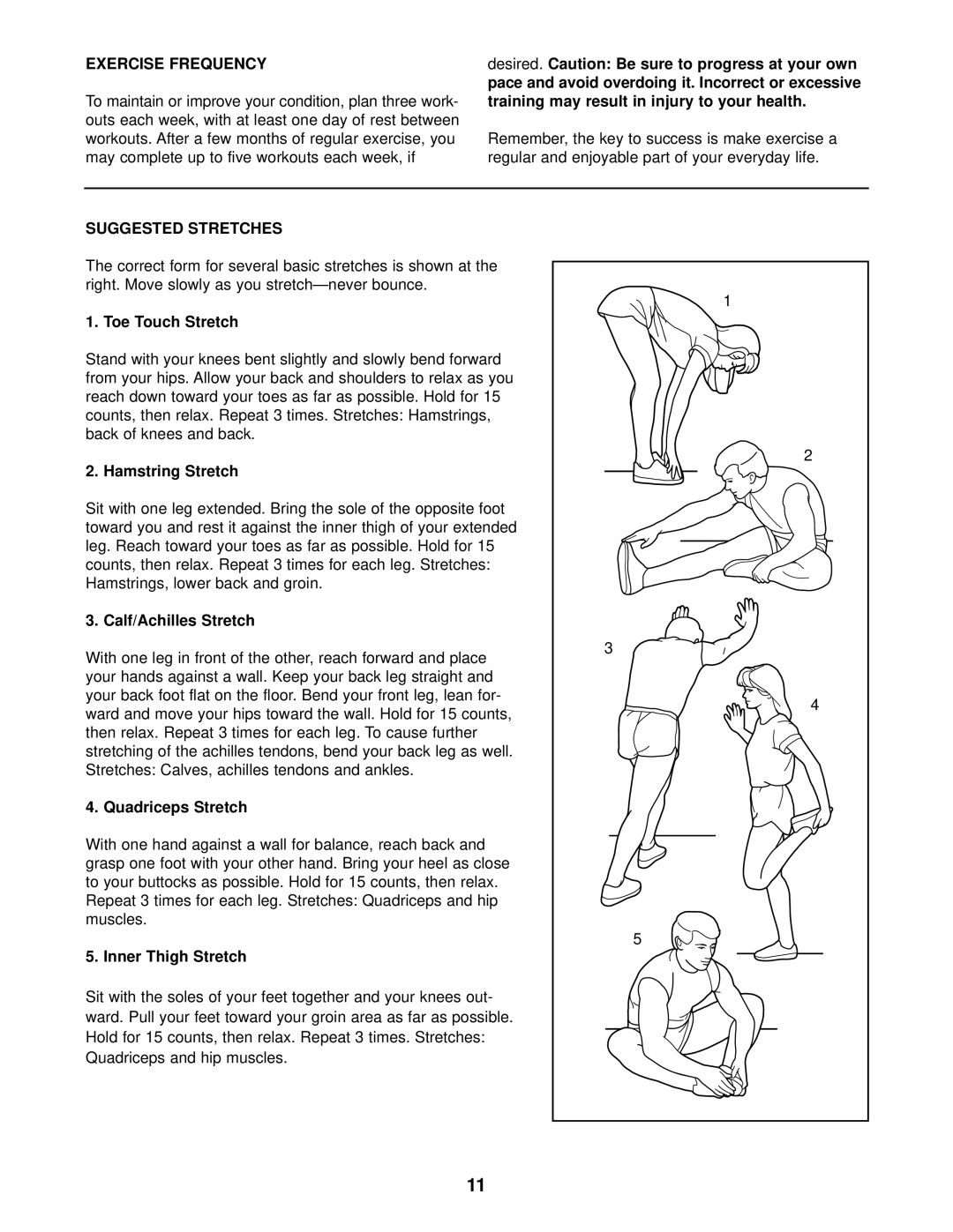 Weslo WLCCEX69871 user manual Exercise Frequency, Suggested Stretches 