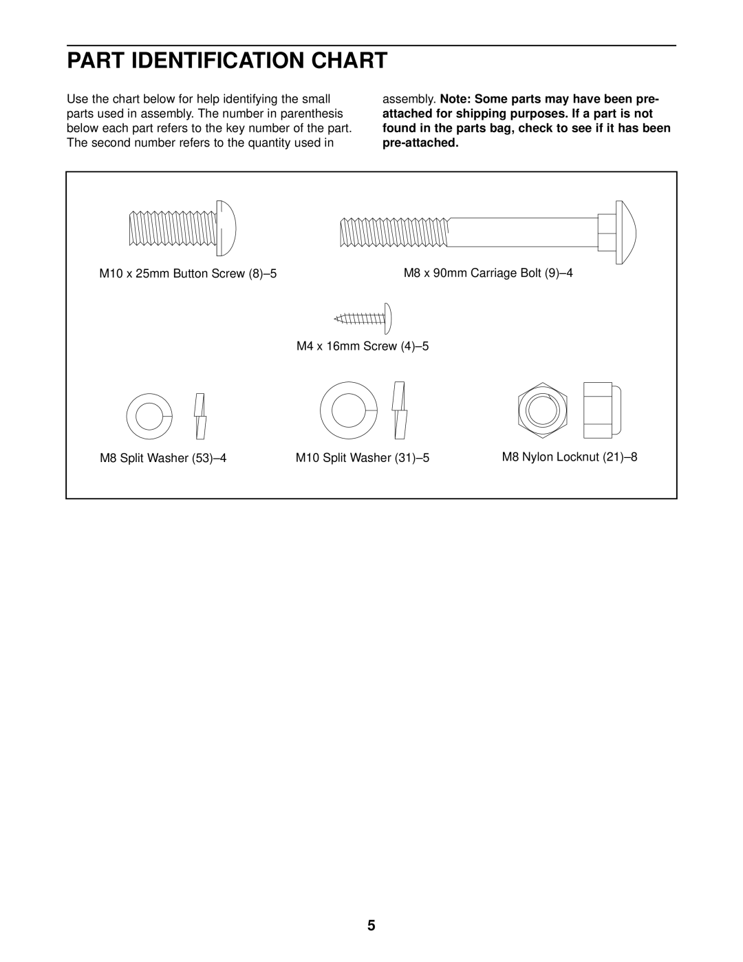 Weslo WLCCEX69871 user manual Part Identification Chart 