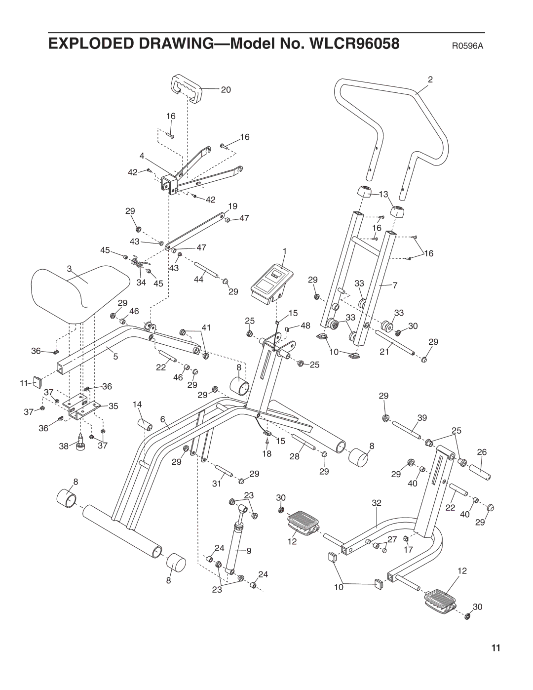 Weslo user manual Exploded DRAWING-Model No. WLCR96058 