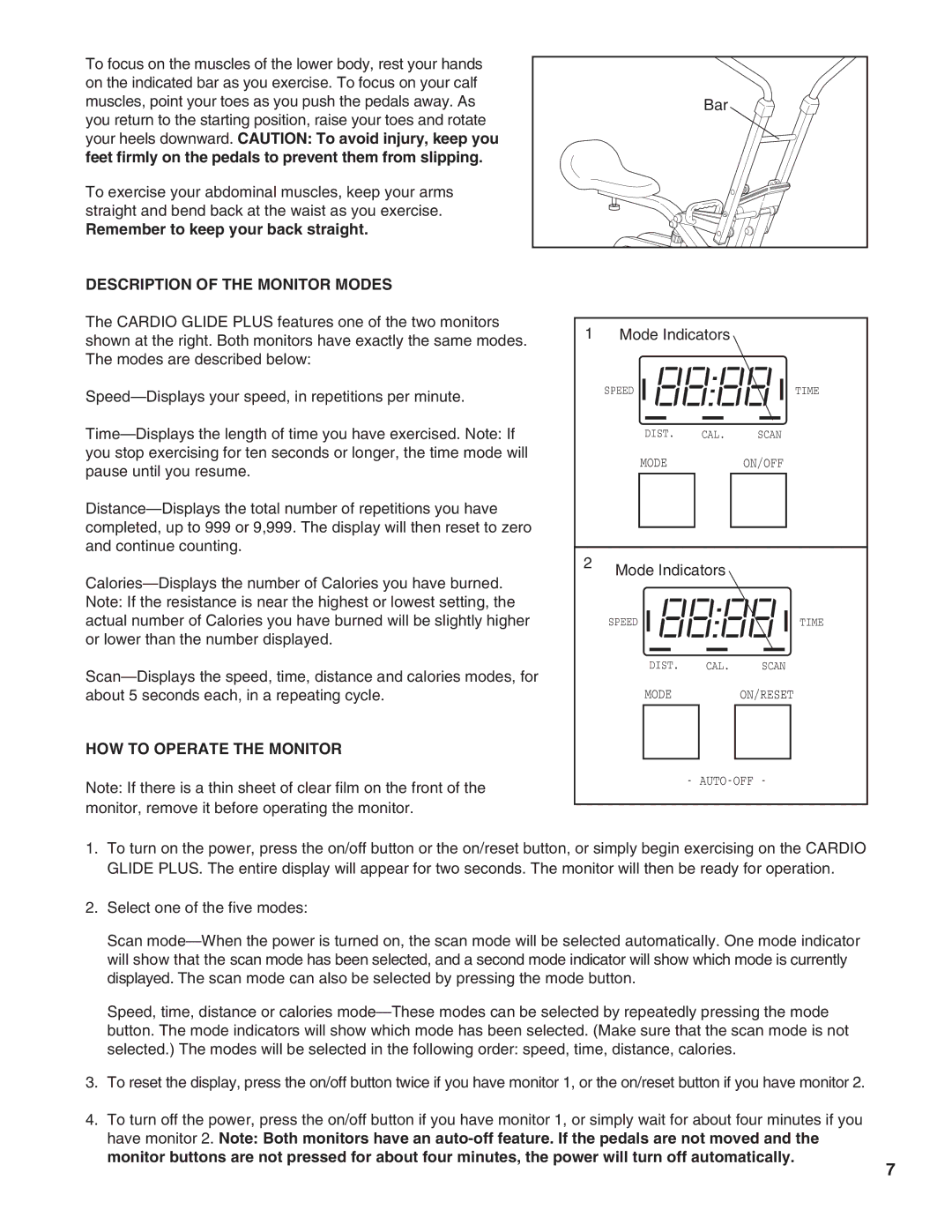 Weslo WLCR96058 Remember to keep your back straight, Description of the Monitor Modes, HOW to Operate the Monitor 