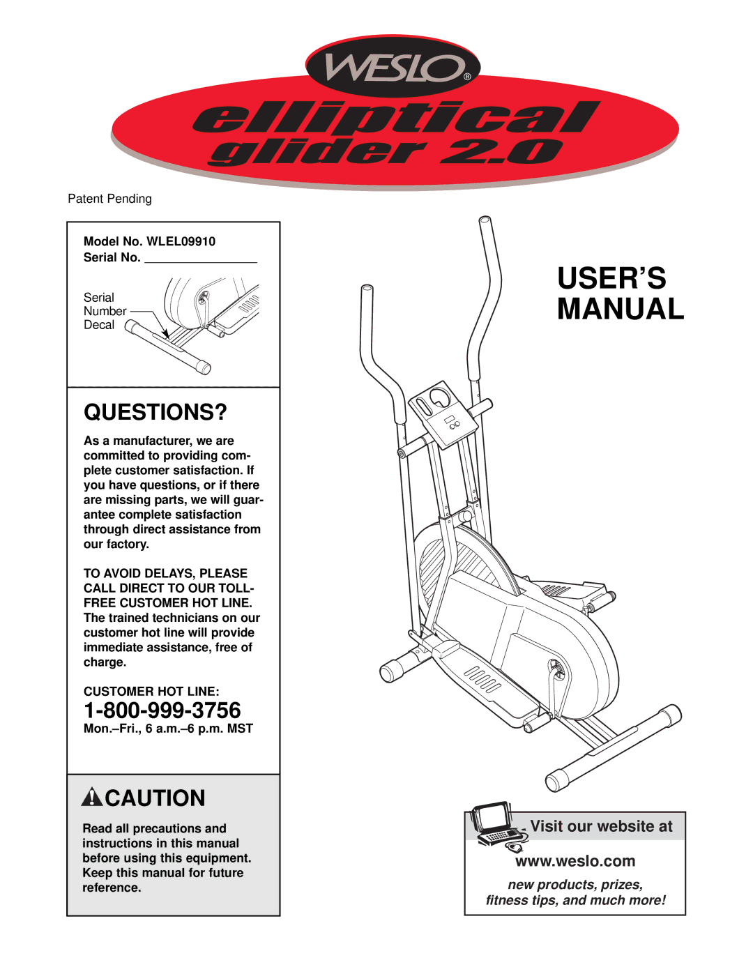 Weslo WLEL09910 user manual Questions?, Customer HOT Line 