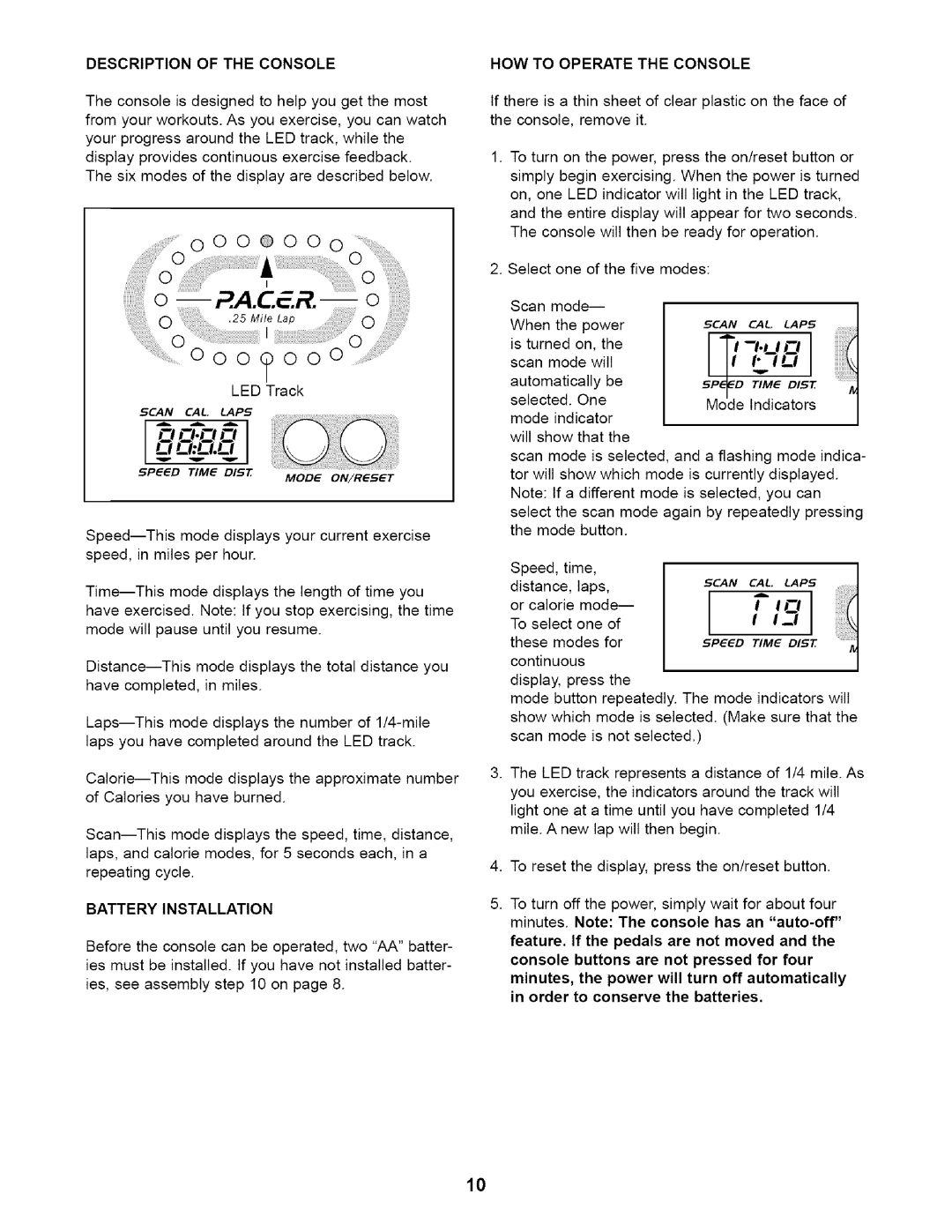 Weslo WLEL19020 user manual Descriptionoftheconsole, Battery Installation 