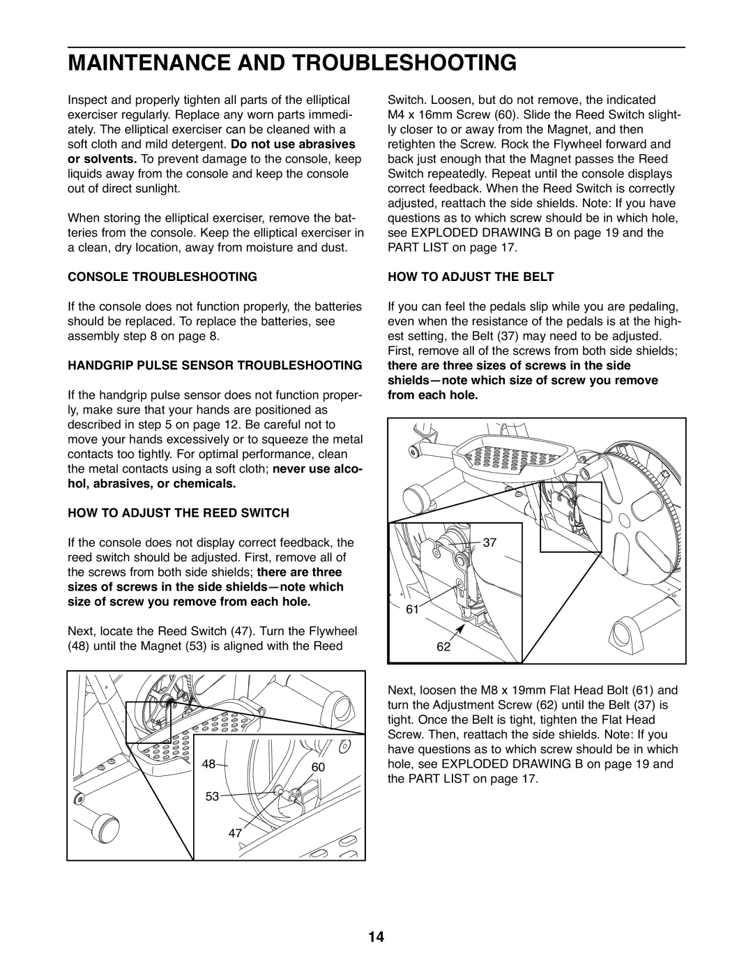 Weslo WLEL2006.0 Maintenance and Troubleshooting, Console Troubleshooting, Handgrip Pulse Sensor Troubleshooting 