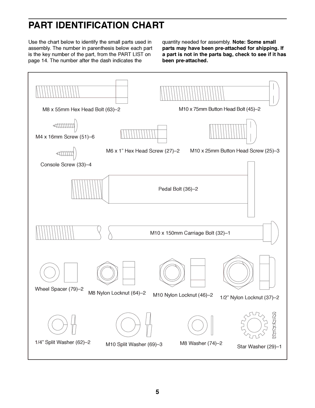 Weslo WLEL36070 user manual Part Identification Chart 