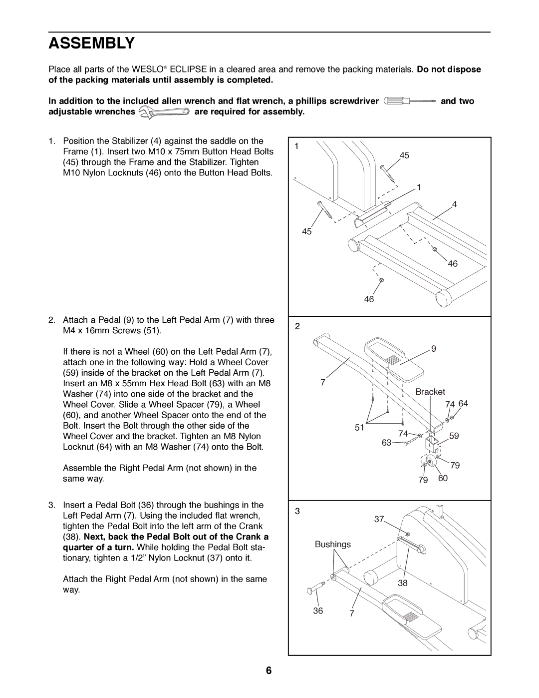 Weslo WLEL36070 user manual Assembly 