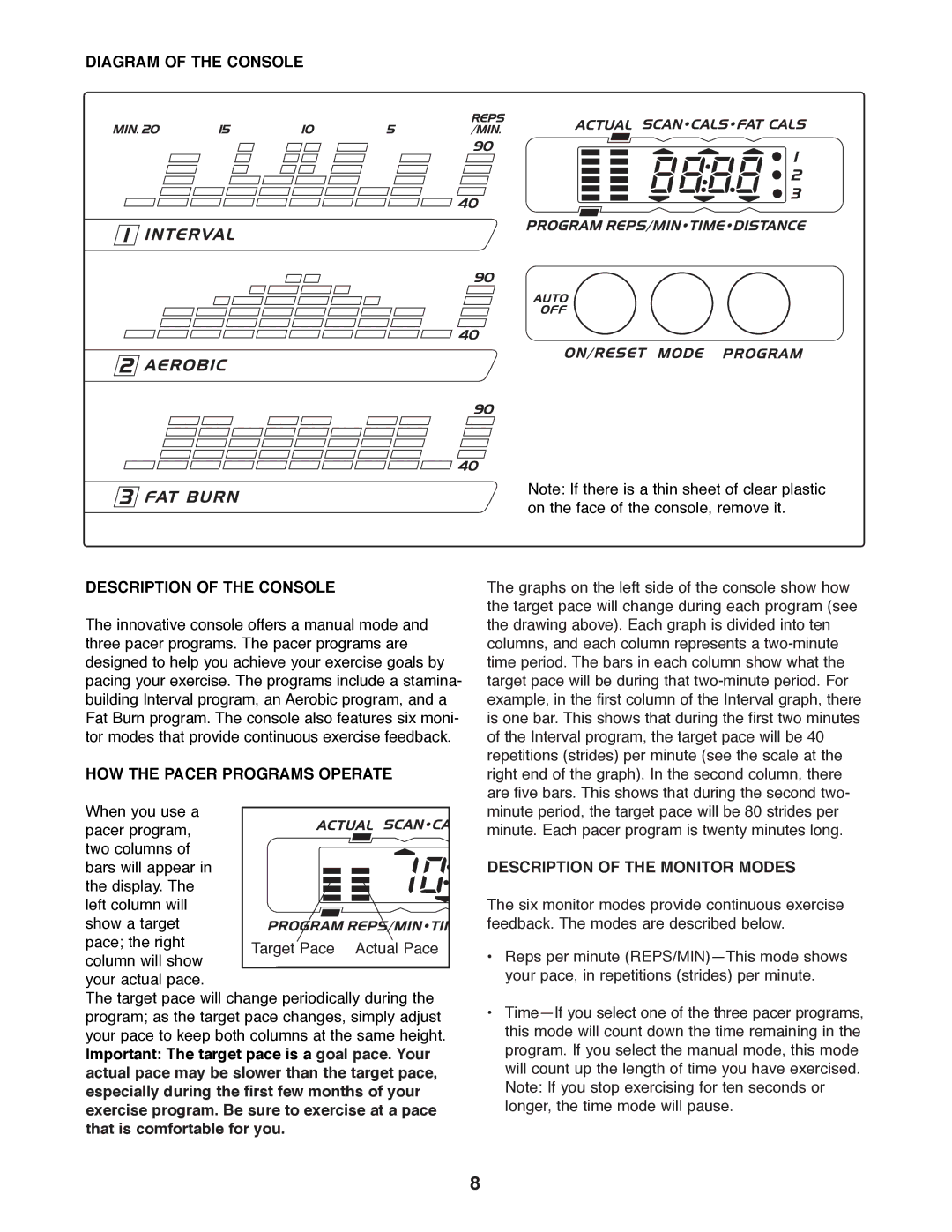 Weslo WLEL45070 manual Diagram of the Console Description of the Console, HOW the Pacer Programs Operate 