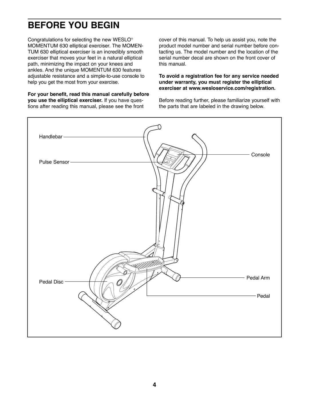 Weslo WLEL71807.0 user manual Before YOU Begin 