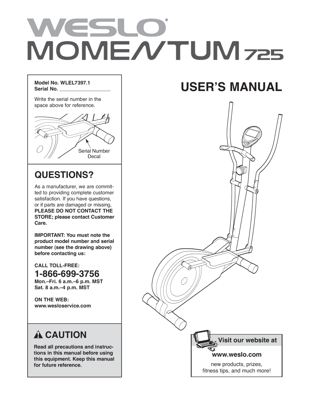 Weslo WLEL7397.1 user manual Questions?, On the WEB 