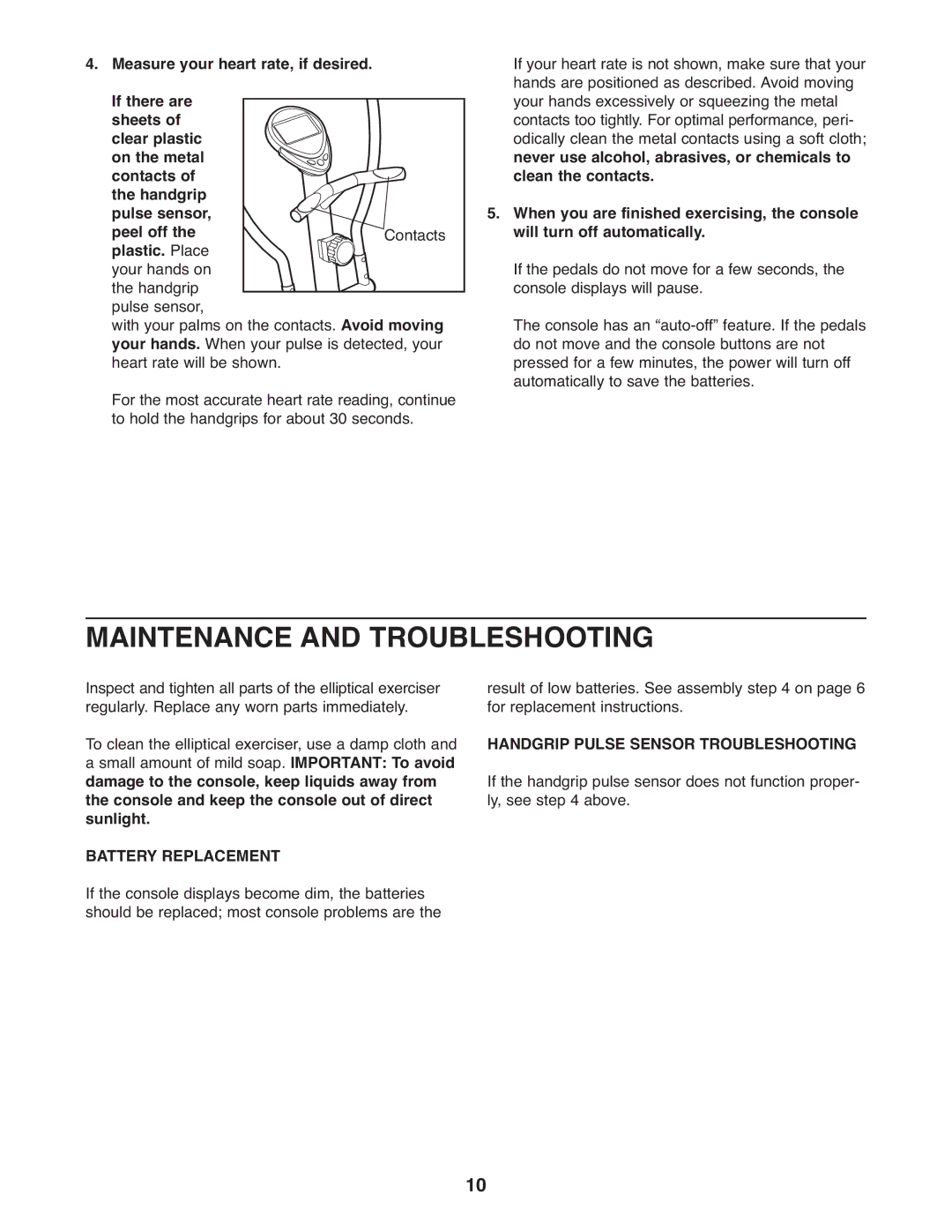 Weslo WLEL7397.1 user manual Maintenance and Troubleshooting, Battery Replacement 