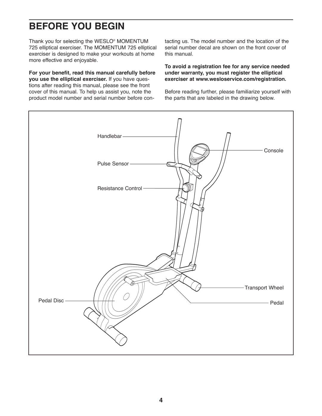 Weslo WLEL7397.1 user manual Before YOU Begin 