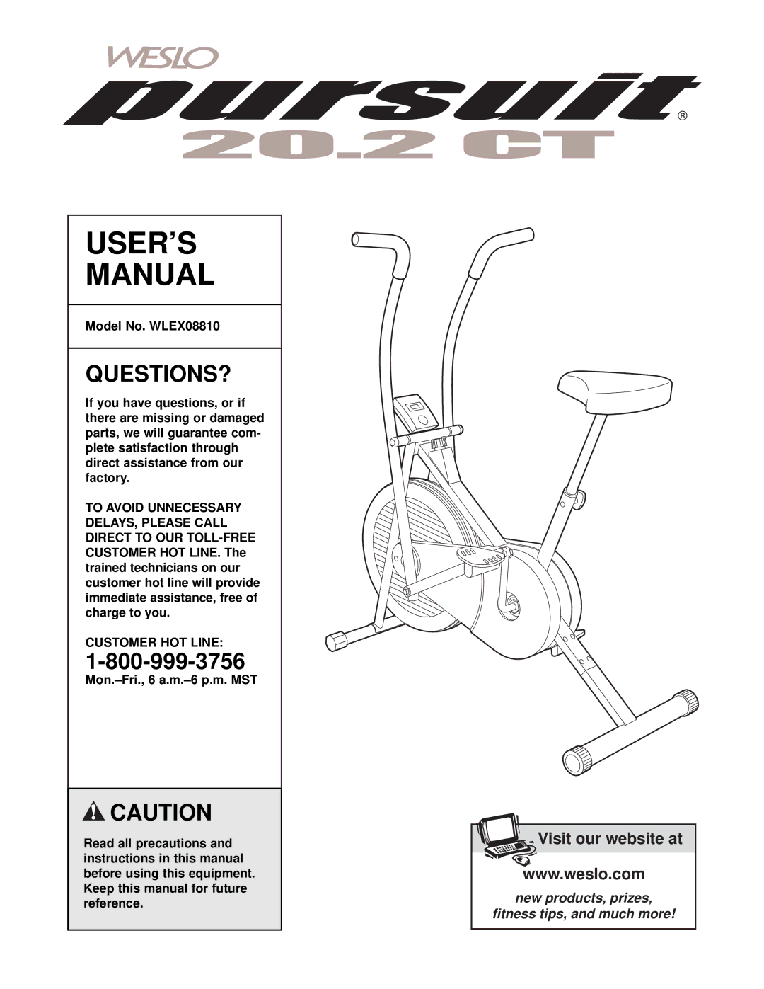 Weslo user manual Questions?, Model No. WLEX08810, Customer HOT Line 