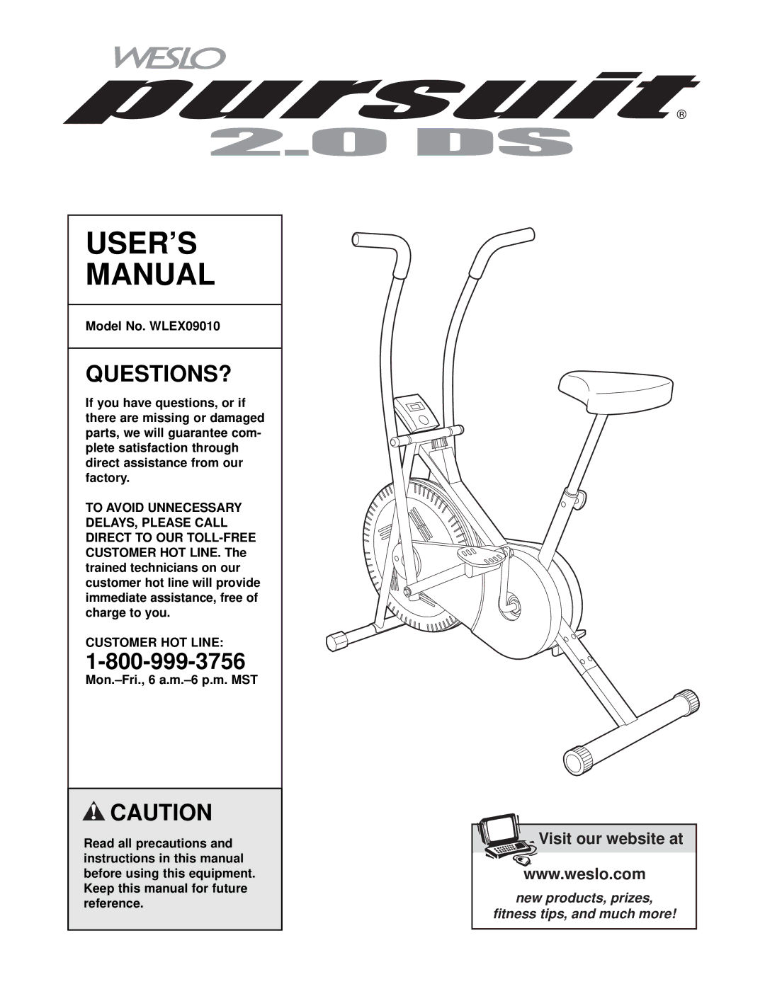 Weslo user manual Questions?, Model No. WLEX09010, Customer HOT Line 