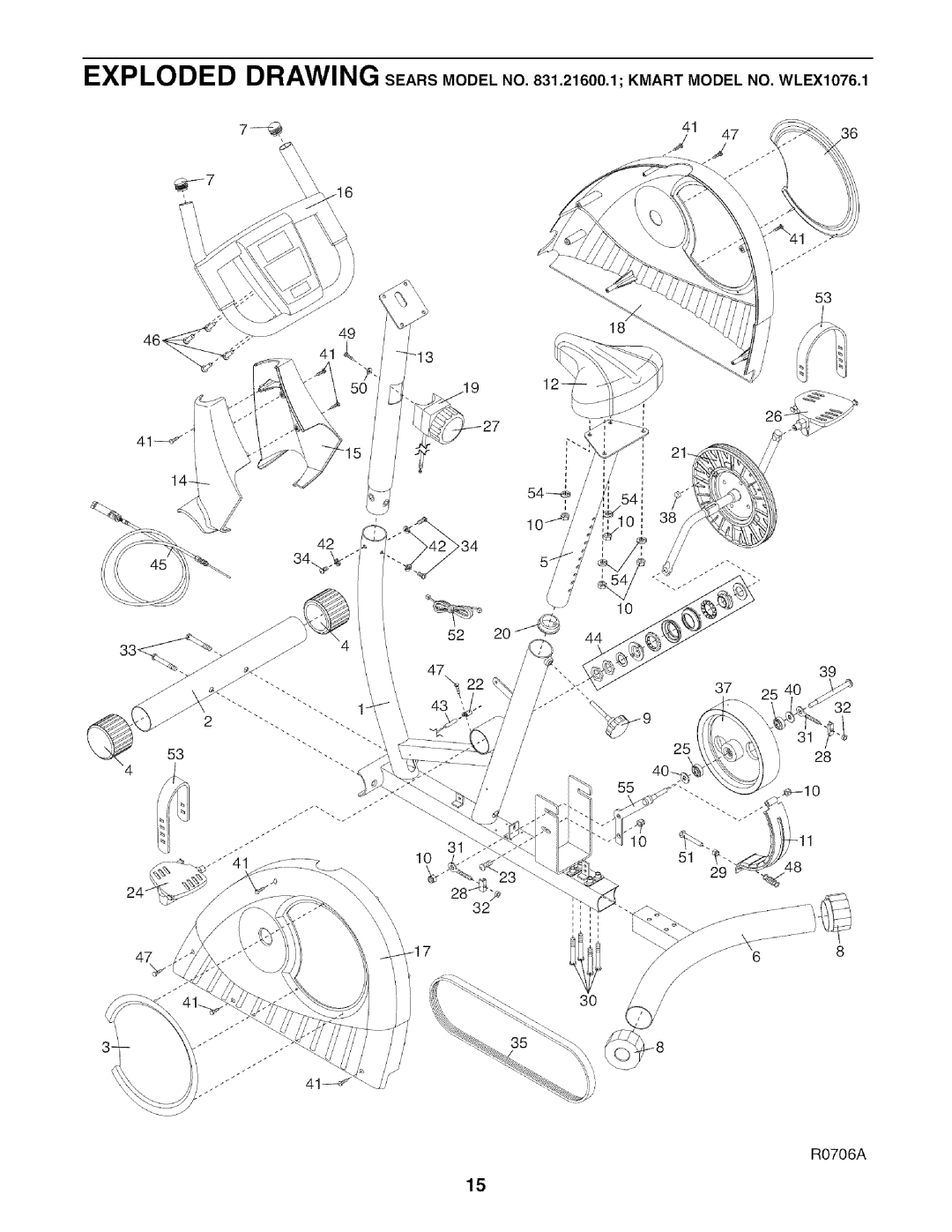 Weslo 831,21600,1 user manual Exploded Drawing, Sears Model no .21600.1 Kmart Model, NO. WLEX1076.1 