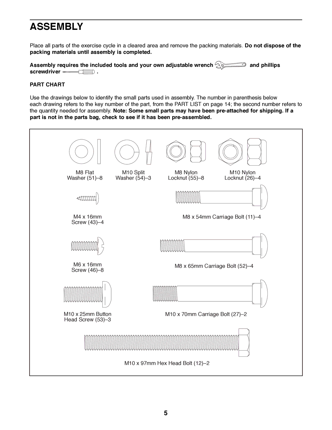 Weslo WLEX14000 user manual Assembly, Part Chart 