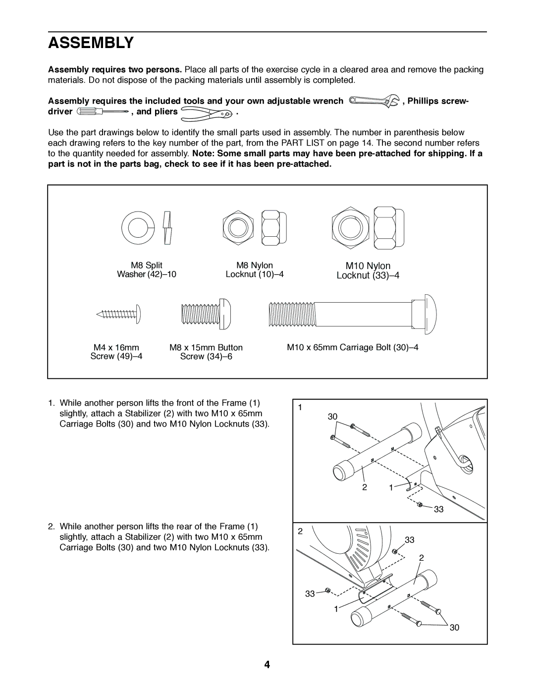 Weslo WLEX14820 user manual Assembly, Locknut 